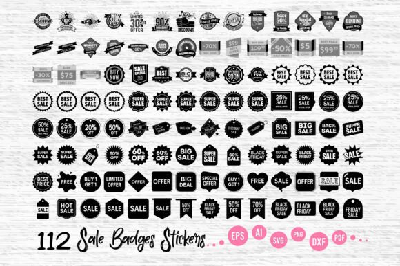 Black White Sale Badges Stickers SVG Set Review