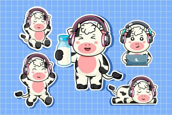 Cute Cow with Headphones Sticker Set: A Designer's Review