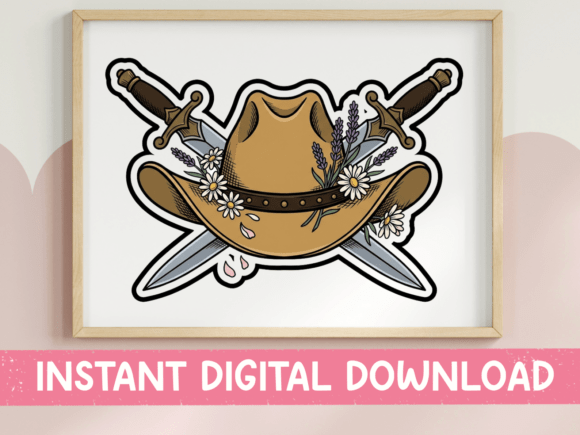 Review: Floral Cowboy Hat Crossed Swords Sticker Design