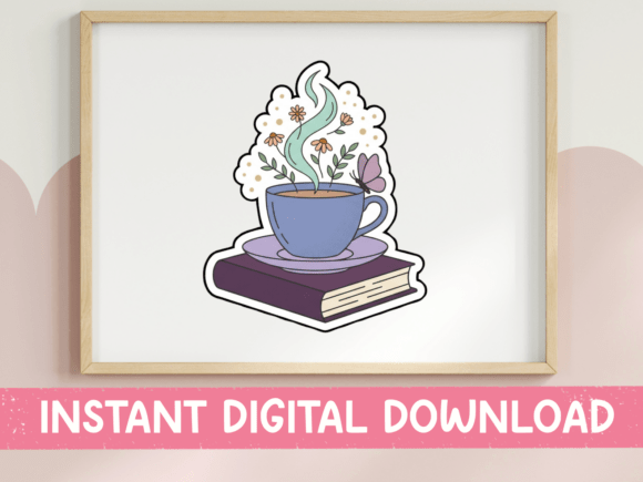Review: Floral Tea Cup on Books Sticker for Embroidery